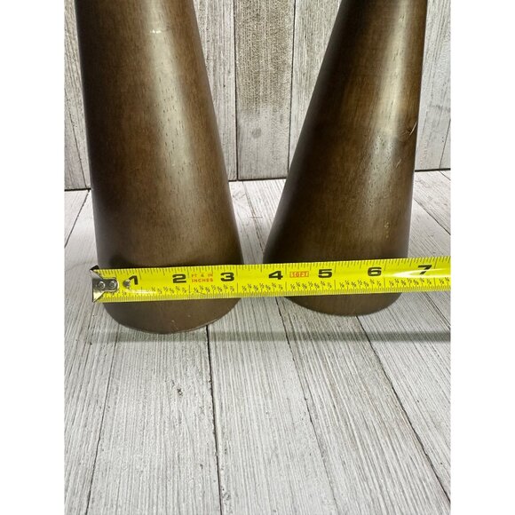 Vtg Mid Century Wooden Candlestick Holders Teak Color 12" & 10" Tall Set of 2 - Picture 8 of 9